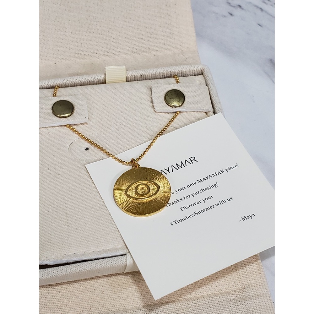 NWT MAYAMAR Gold TONE Evil Eye Pendant Necklace 20" Adjustable Coin Charm Boho